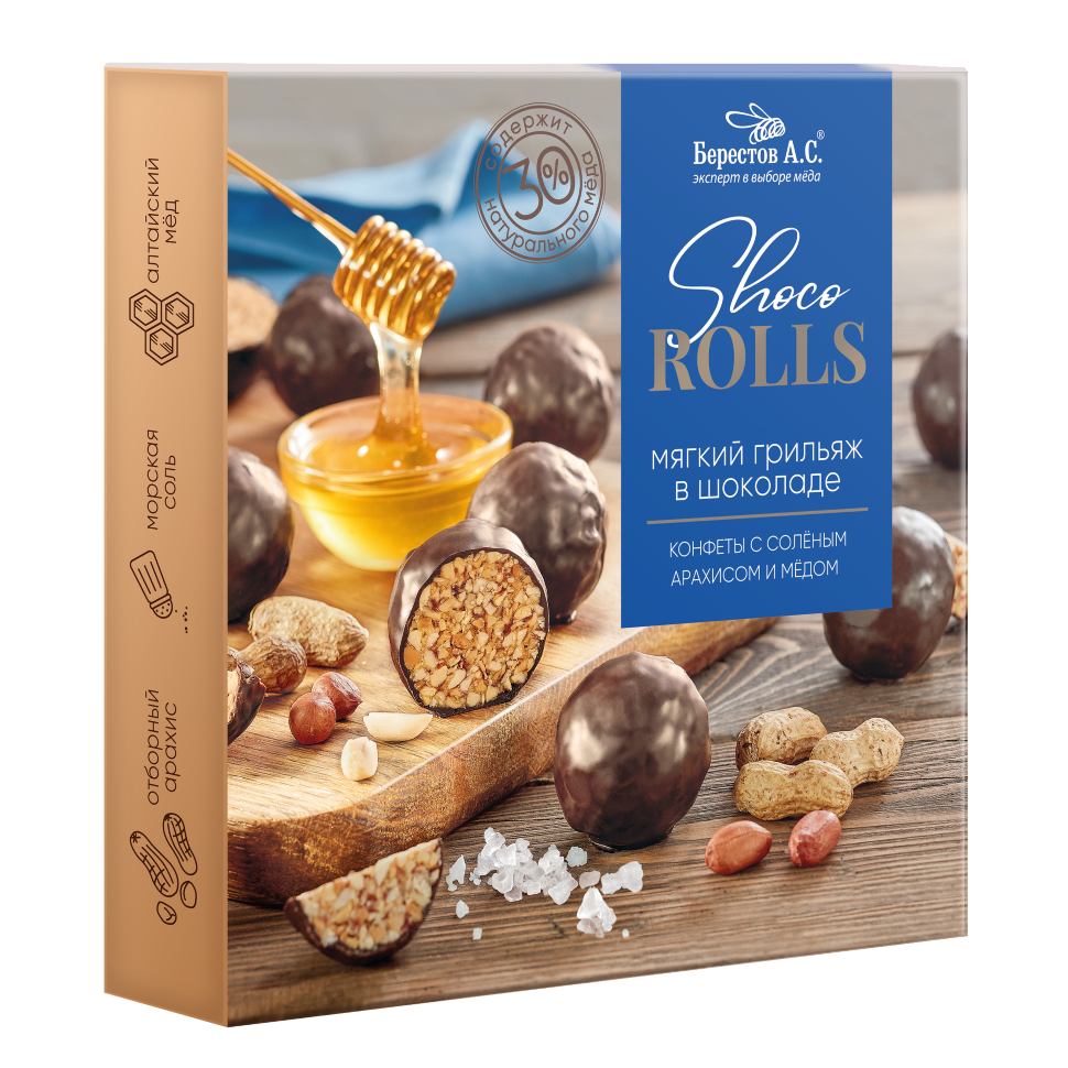  Берестов Shoco Rolls конфеты с арахисом, солью и медом, 135г   в Узловой